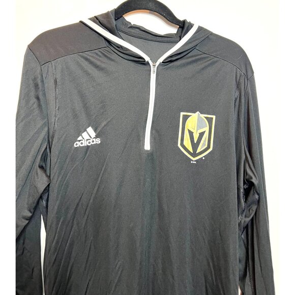 Adidas Men's Vegas Golden Knights Black Long Sleeve 1/4-Zip Hoodie T-Shirt Large - Picture 6 of 11